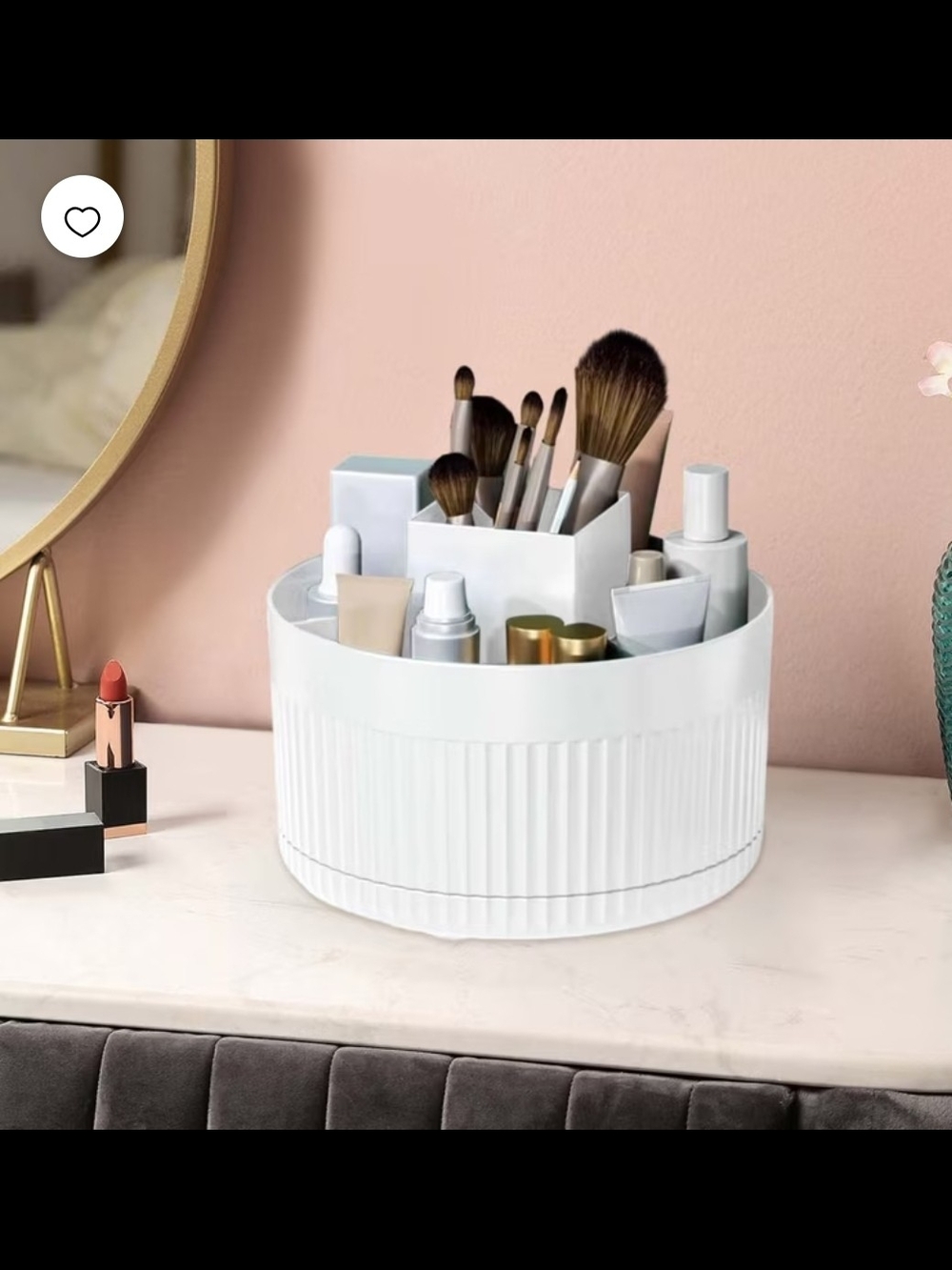 Rotating Makeup Organizer | Swivel Cosmetic Storage Box with Large Compartments